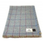 Pure Wool Tweed Throw Grey w Pink & Blue Check Ref 1893/10